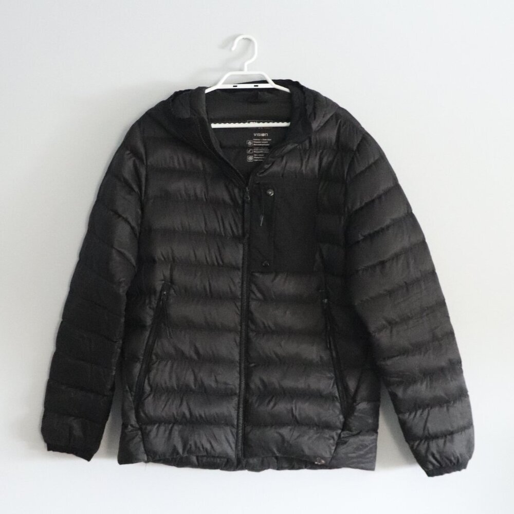 Par Simons Men's Black Sz M Oversized Pocket Hooded Puffer Lightweight Jacket